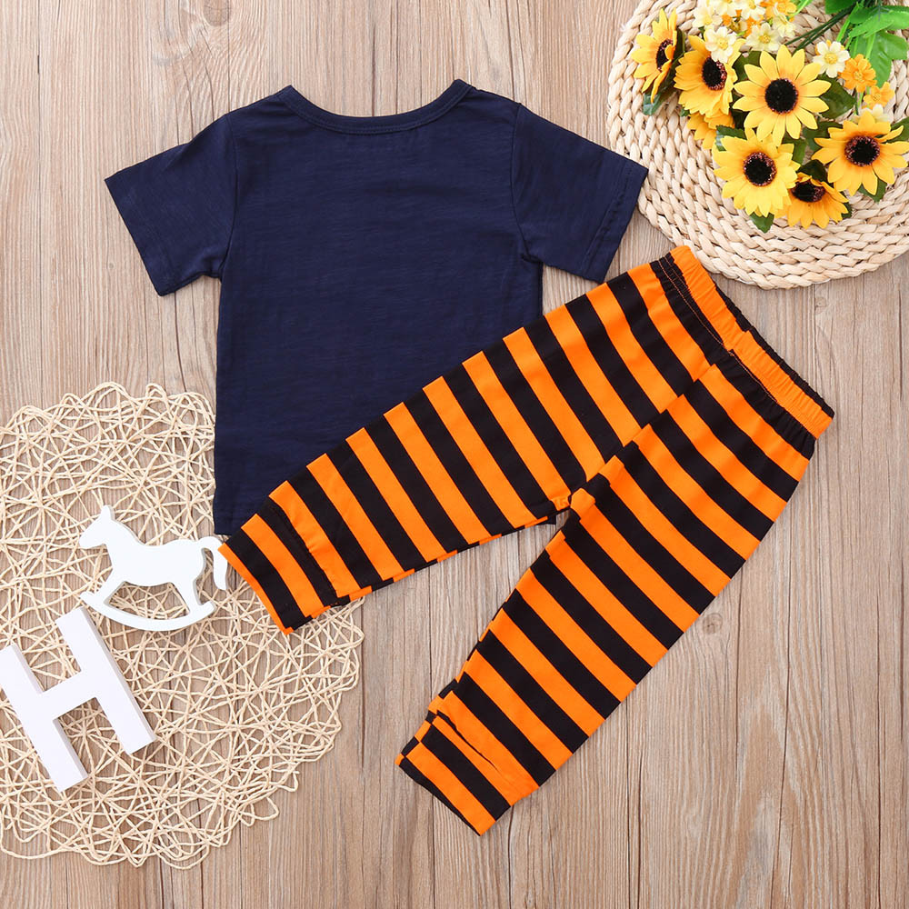 2PCS Halloween Clothing children Kids Clothes Set 2PCs Letter Pumpkin Print Top +Pants Set Outfit roupas menina