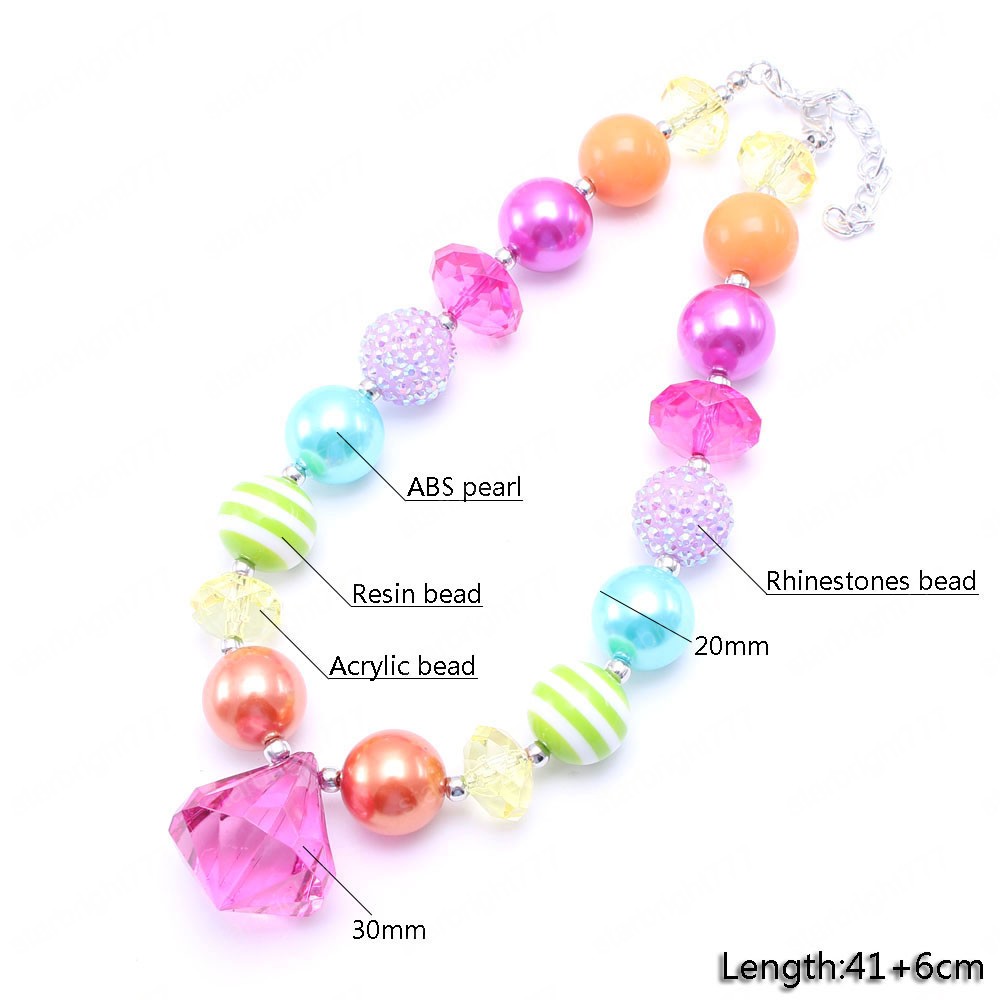 2Pcs Rainbow Color Kids Girls Beads Necklace Beautiful Chunky Bubblegum Necklace For Child Toddler Jewelry Party Gift