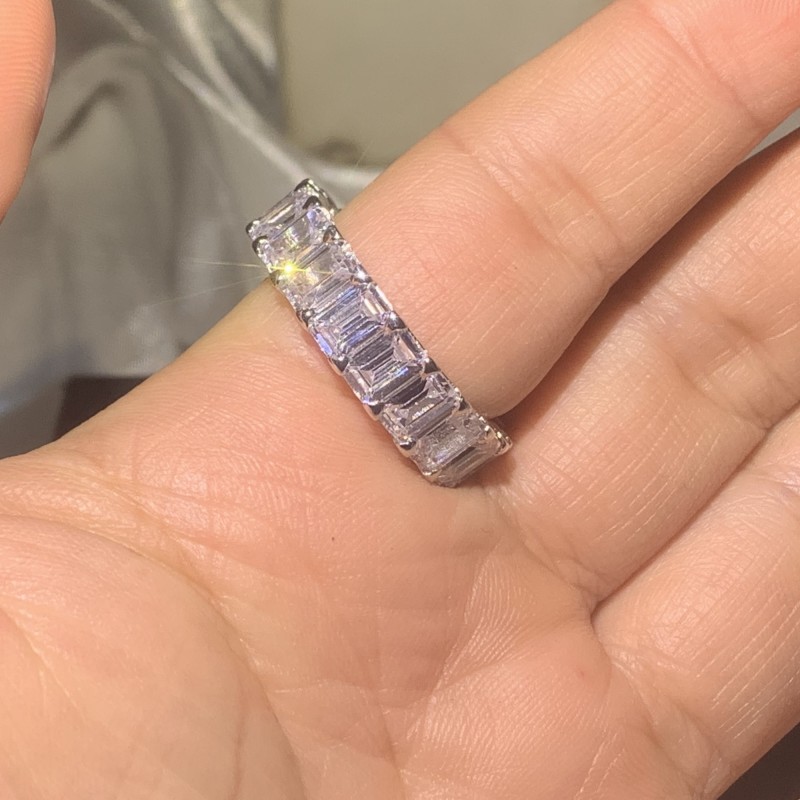 Handmade Luxury Jewelry 925 Sterling Silver Emerald Cut White Topaz CZ Diamond Gemstones Promise Women Wedding Bridal Ring For Lovers' Gift