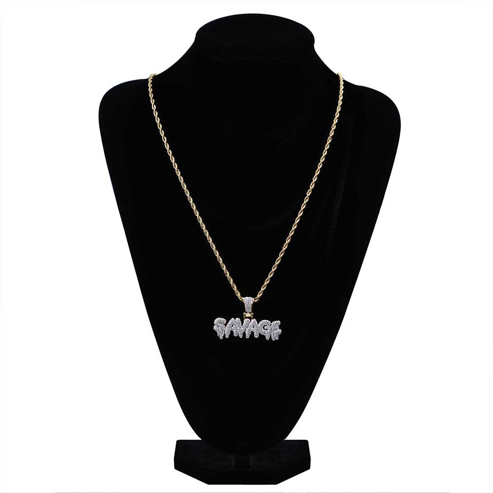 Mens Hip Hop Jewelry New Fashion Bling Letter SAVAGE Pendant Necklace with Silver Gold Twist Chain