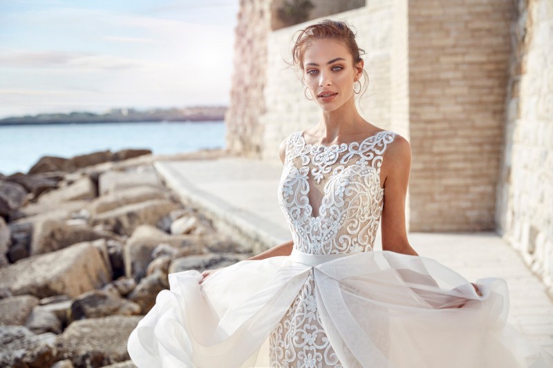 Eddy K 2019 Short Split Wedding Dresses With Detachable Skirt Full Lace Jewel Neck Boho Beach Wedding Dress Bridal Gowns vestido de novia