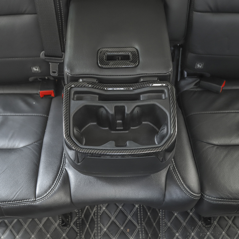 Carbon Fiber ABS Water Cup Holder Cover Rear Seat Armrest Trim Decoration For Jeep Wrangler JL 2018+ Auto Interior Accessories