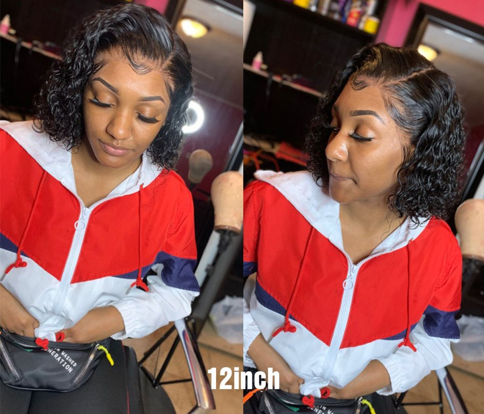 Curly Human Hair Wigs water wave bob Bleached Knots Brazilian Remy 13*4 Lace Frontal Wig Pre-Plucked 130% Density diva1