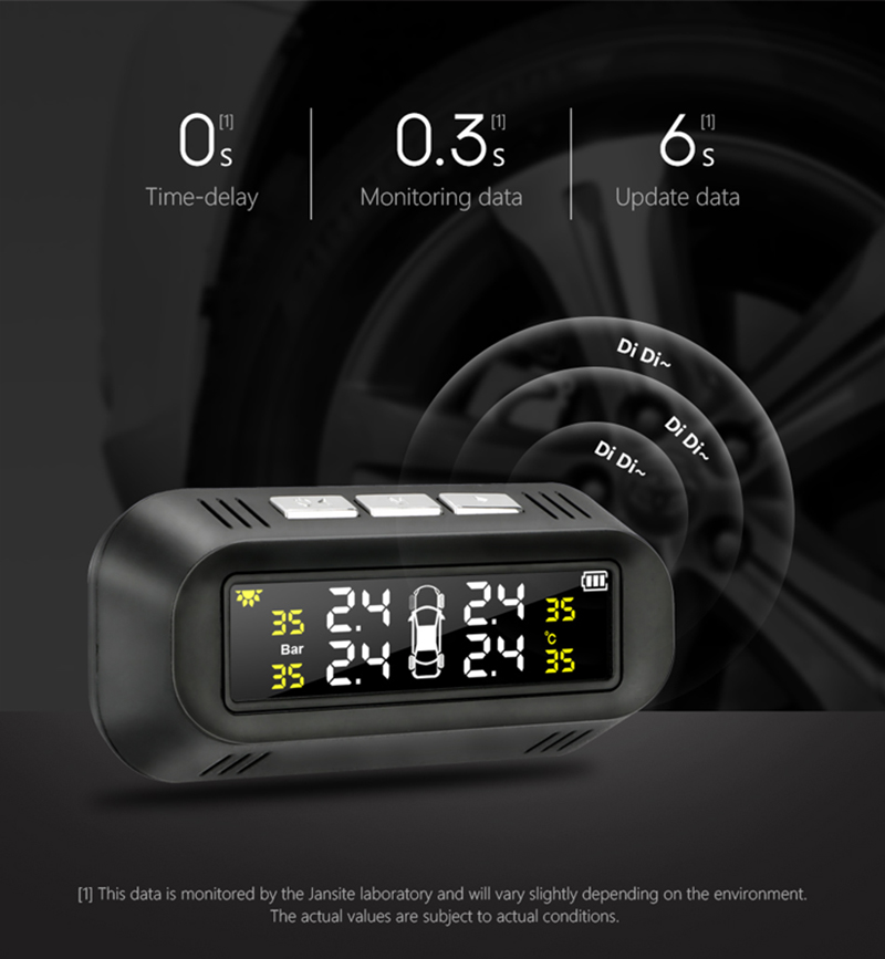 Solar TPMS Car Tire Pressure Alarm Monitor System Display Attached to glass tpms Temperature Warning With 2 Sensors