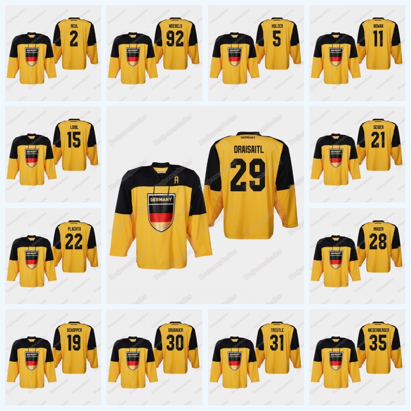 Germany 2019 IIHF World Championship Jersey 29 Leon Draisaitl 50 Patrick Hager 91 Moritz Muller 28 Frank Mauer 5 Korbinian Holzer, Black;red
Germany 2019 IIHF World Championship Jersey 29 Leon Draisaitl 50 Patrick Hager 91 Moritz Muller 28 Frank Mauer 5 Korbinian Holzer, Black;red