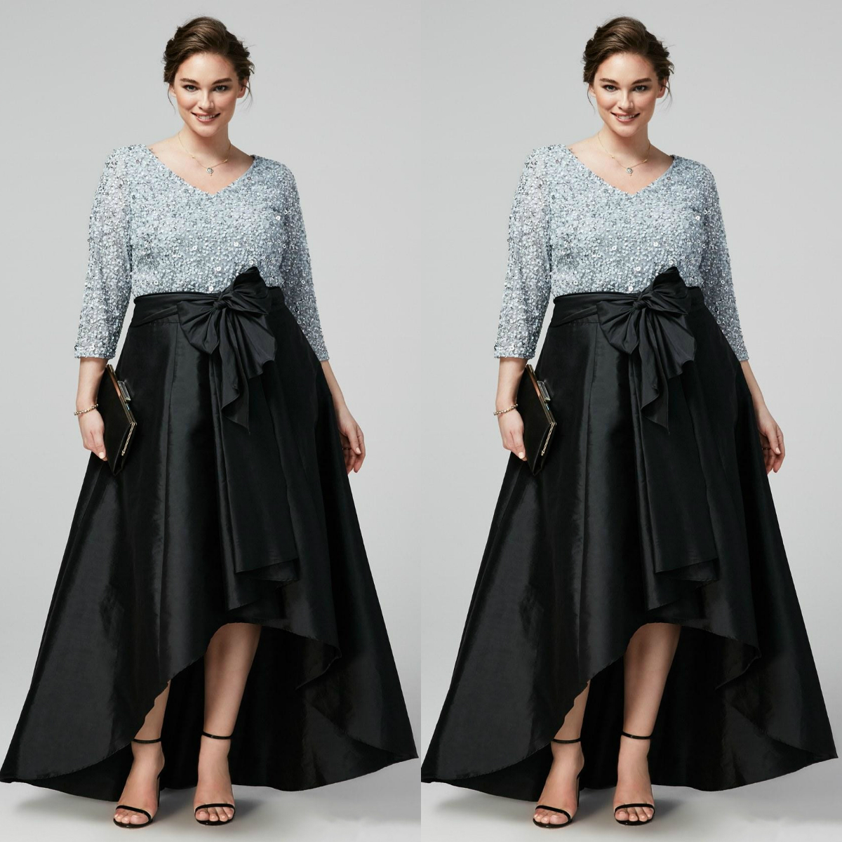 plus size high low homecoming dresses sequined v neck 3 4 long sleeve formal graduation party dress girls prom dress evening wear