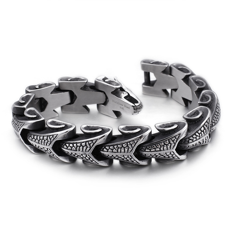 Snake Shape Pattern Chain Bracelet Men's Ancient Silver 316L Stainless Steel Titanium Steel Bangle Jewelry