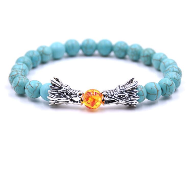 Lava Rock Double Dragon Play Pearl Single Energy Stone Bracelet Men and Women Heal Energy Aura Bracelet