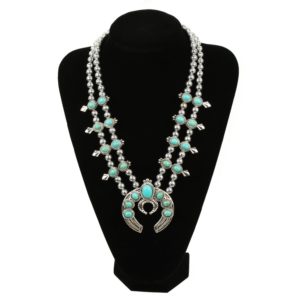 selling Pumpkin flower necklace Vintage silver stone squash blossom N21789 V191128