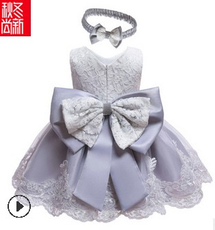 Kids Baby Bow Girls Party Lace Dress Wedding Bridesmaid Dresses Princess 0-24M Girls Sleeveless Bow Dress