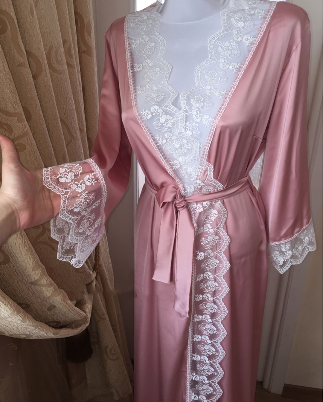 100 real image bride sleepwear robes custom made lace edge long sleeve women sleepwear dresses cheap