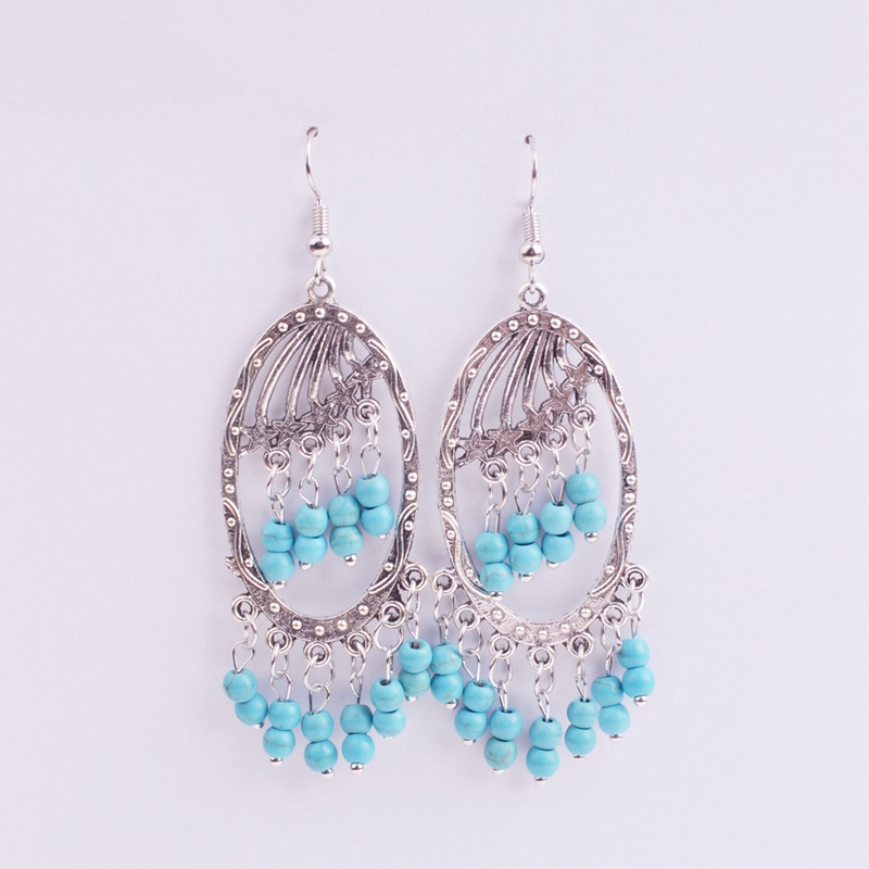 european and american retro pattern cross earrings long paragraph geometric round blue turquoise fashion personality earrings 6 models