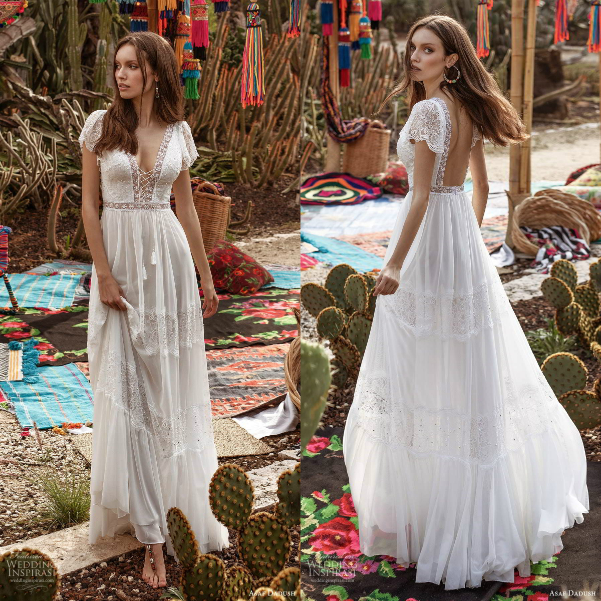 Asaf Dadush 2020 Wedding Dresses Short Sleeve V Neck Lace Appliques Beaded Boho Robes De Mariée Custom Made Bohemian Wedding Dress, Nude
Asaf Dadush 2020 Wedding Dresses Short Sleeve V Neck Lace Appliques Beaded Boho Robes De Mariée Custom Made Bohemian Wedding Dress, Nude