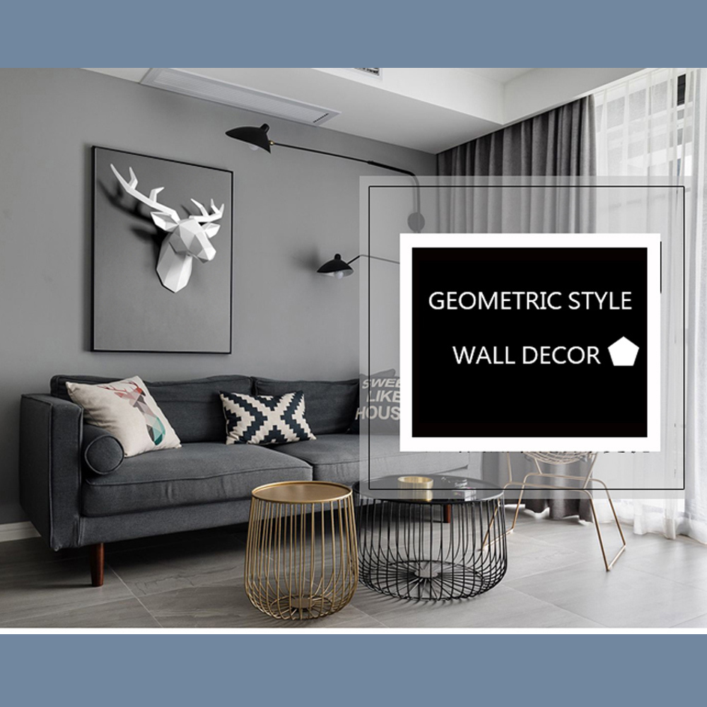 3D Deer Head Sculpture Home Decoration Accessories Geometric Deer Head Abstract Sculpture Room Wall Decor Resin Deer Head Statue T200330