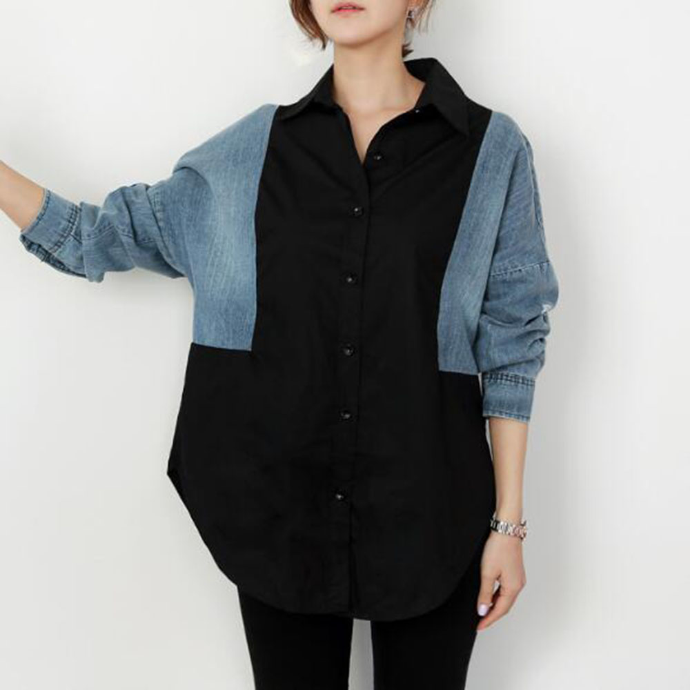Fashion Korean Blouse 2019 Autumn Designer Ripped Denim Patchwork Shirts Fake Two Piece Black Women Tops Causal Streetwear
Fashion Korean Blouse 2019 Autumn Designer Ripped Denim Patchwork Shirts Fake Two Piece Black Women Tops Causal Streetwear