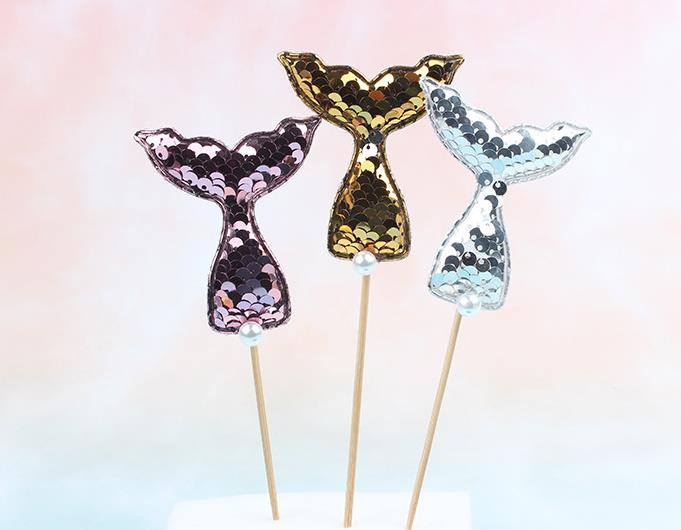 Marine Theme Cake Decoration Shiny Sequin Mermaid Tail Cake Cupcake Toppers Cookie Jelly Sugar Baking Crafts Party Diy Decor