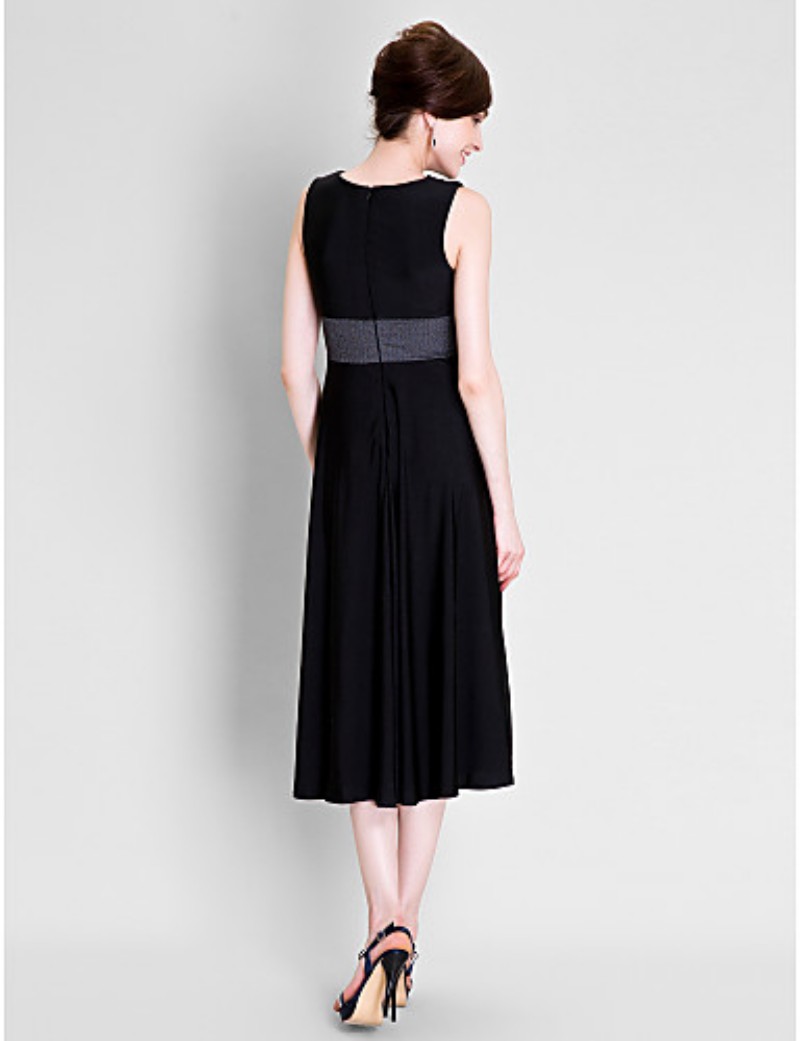 Elegant Tea Length Mother Of The Bride Dresses With Jacket Jewel Neck A Line Sleeveless Wedding Guest Dress Formal Party Prom Dresses