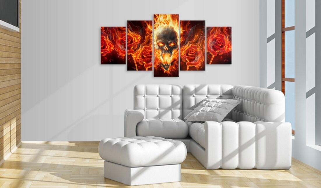 ( No Frame)5PCS/Set Modern Abstract Fire Skull Art Print Frameless Canvas Painting Wall Picture Home Decoration