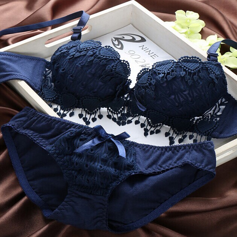 Lingerie Bra Brief Set Women Push Up Bra Set Girl Floral Lace Underwear Underwire Brassiere Outfit