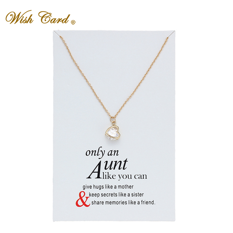 Wholesale- From Aunt Love Heart Crystal Necklace for Women Jewelry Friendship Aunt Gifts with Card Adjustable Chian CN70