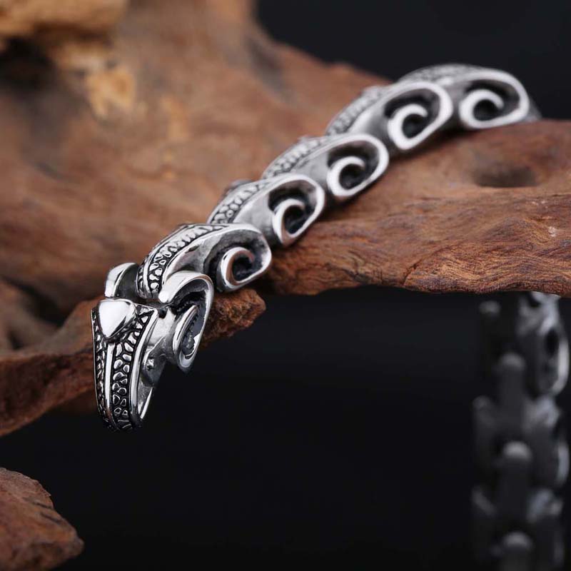 Snake Shape Pattern Chain Bracelet Men's Ancient Silver 316L Stainless Steel Titanium Steel Bangle Jewelry