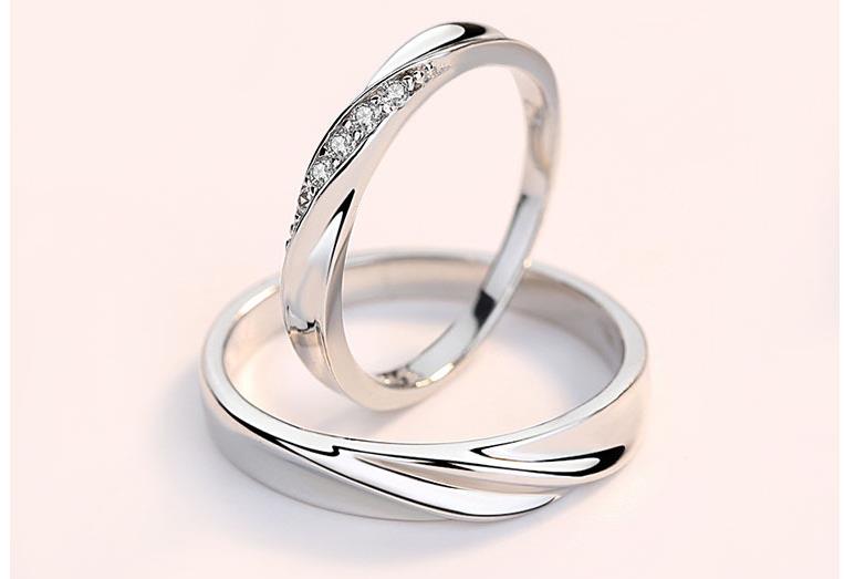 Couple ring opening pure silver pair ring male Korean version simple simulation diamond ring female