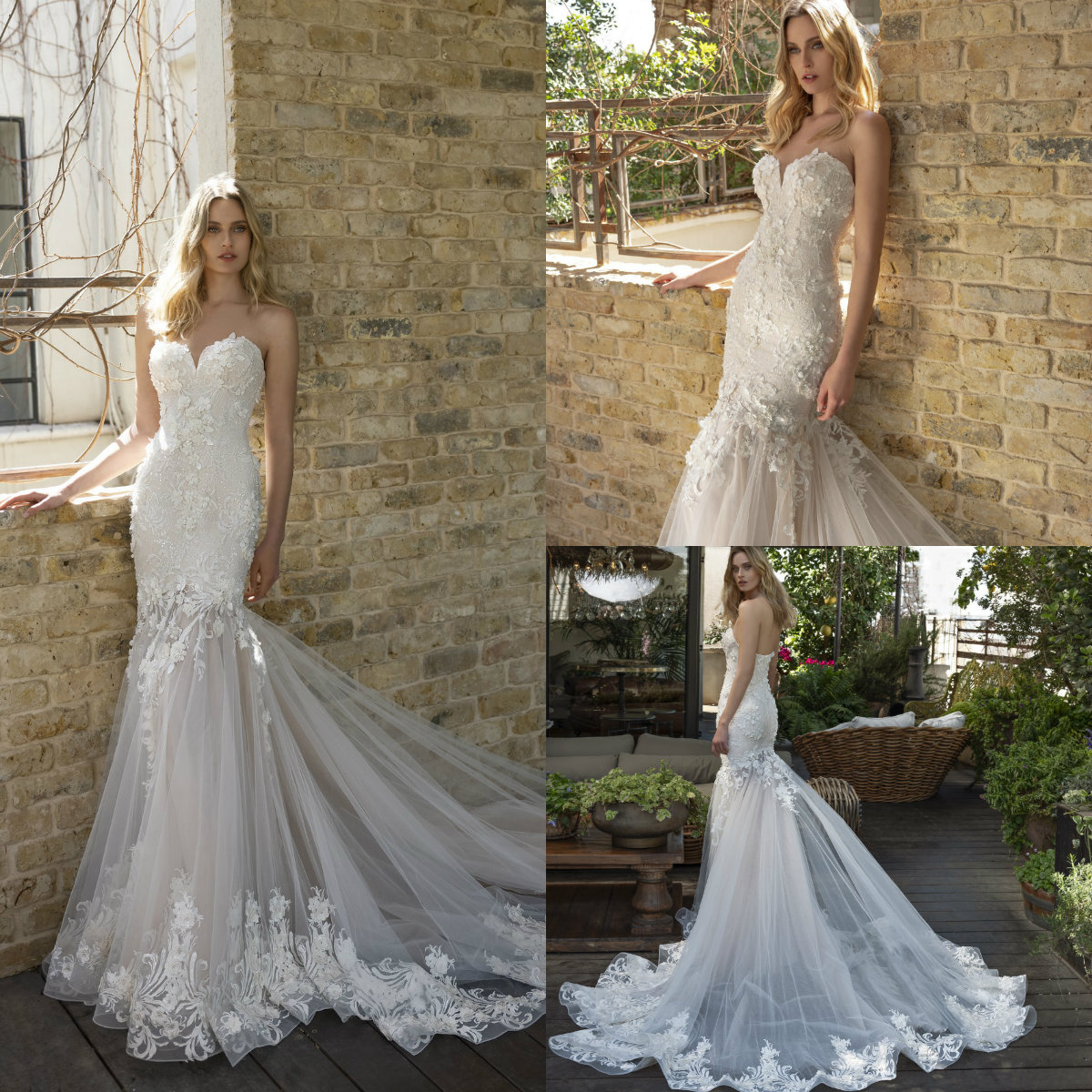 2019 Lace Mermaid Wedding Dresses Sweetheart Sleeveless 3D Floral Appliqued Beach Wedding Dress Sweep Train Custom Made Cheap Bridal Gowns