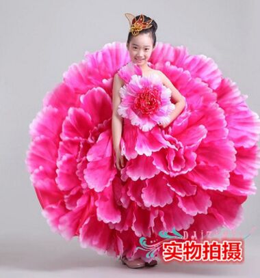 Stage Wear 720 Degree Chinese Flower Dance Costumes For Girls Festival Year Dress Children