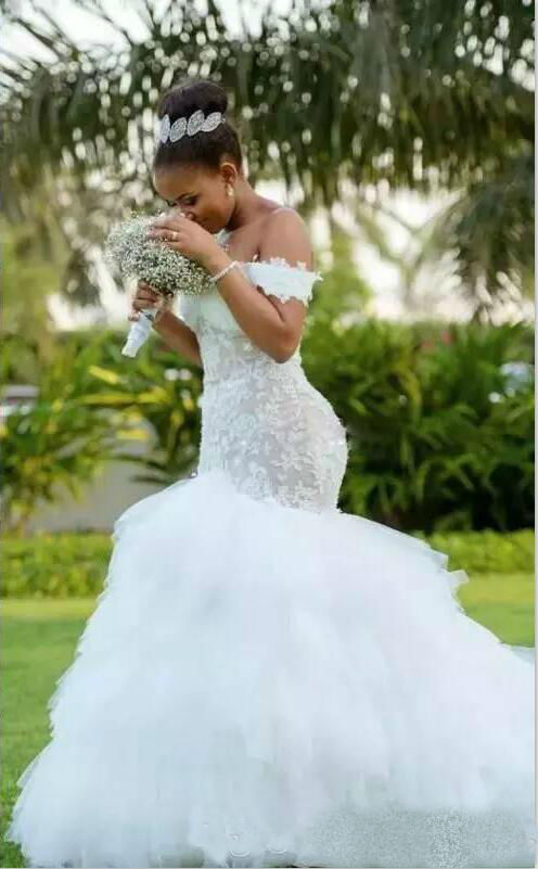 Charming Off Shoulder Mermaid Wedding Dresses with Lace Appliques African Dubai Plus Size Wedding Dress Bridal Gowns Custom Made