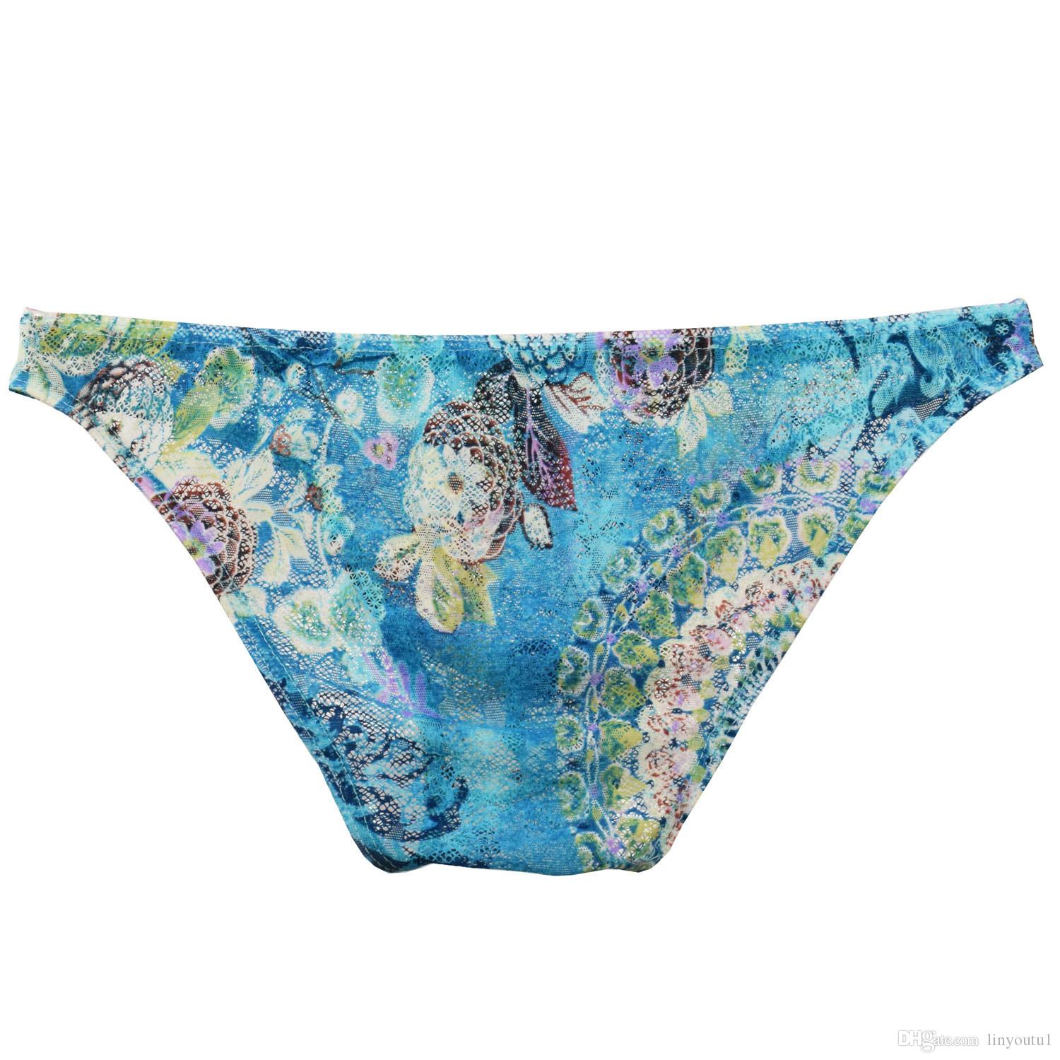 2020 Colorful Sexy Mens Sheer Lace Underwear Underpants Thong Men's Gay Briefs Flower Pattern Panties for Lingerie Man