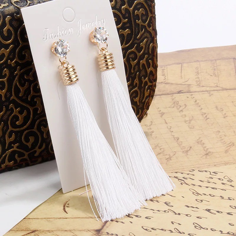 Fashion Bohemia Long Tassel Dangle & Chandelier Shiny Rhinestones Fringe Ear Drop Vintage Ethnic Earrings 10 Colors Women Jewelry