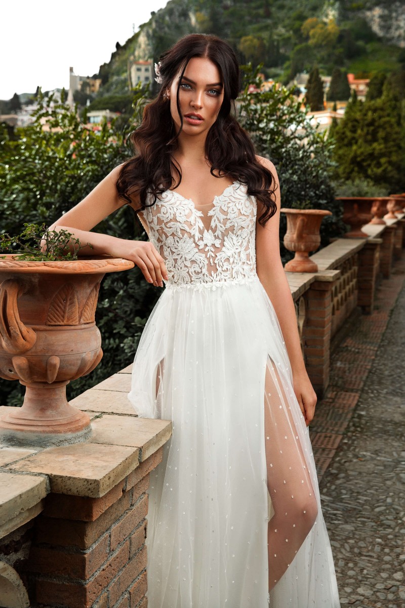 bohemian sexy split wedding dresses v neck a line lace applique tulle boho bridal gowns cheap new arrival
