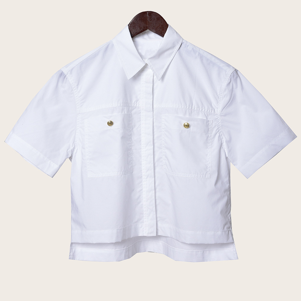 2020 Spring Short Sleeve Lapel Neck White Pure Color Cotton Pockets Buttons Blouse Women Fashion Shirt D2616306S
2020 Spring Short Sleeve Lapel Neck White Pure Color Cotton Pockets Buttons Blouse Women Fashion Shirt D2616306S