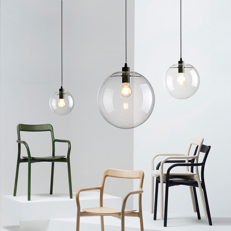 Rope Pendant Lights Globe Chrome Glass Ball Hanglamp Lustre Suspension Kitchen Lights Fixture Home Hanging Lights E27