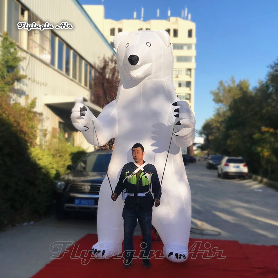 Giant Walking Inflatable Polar Bear Costume 3.5m Funny Finger Controlled Blow Up Animal Mascot White Bear Puppet For Parade Show