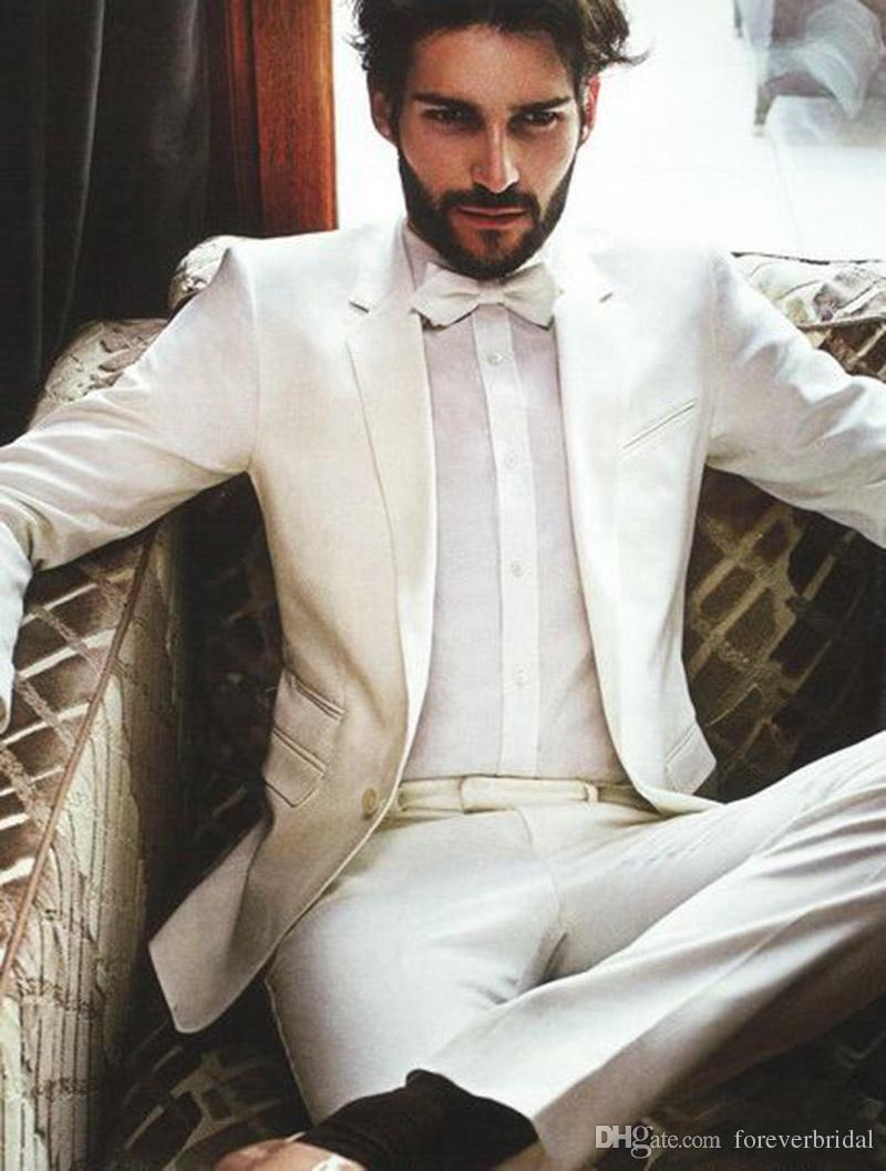 Classic White Bridegroom Wedding Suits Lapel Slim Fitted Business Men Tuxedos Custom Made Formal Evening Mens Clothing (jacket+Pants+Bowtie)
