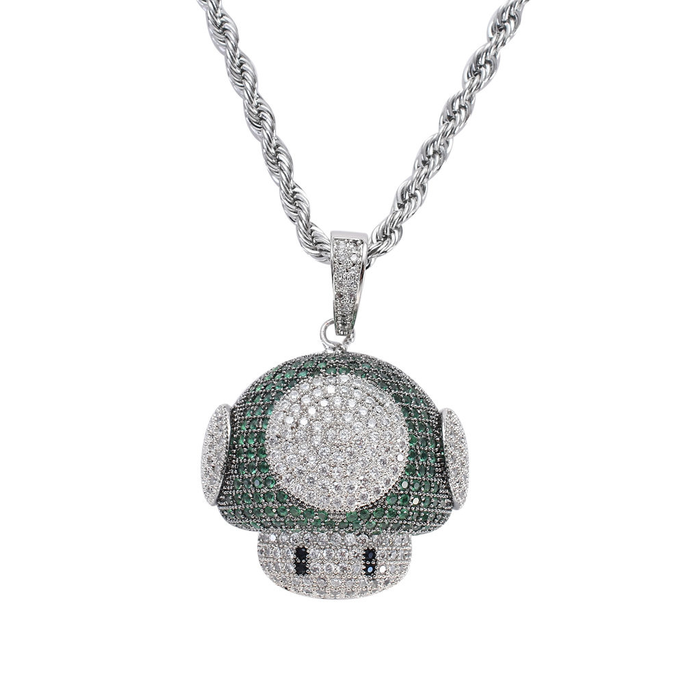 Wholesale-Hip Hop mushroom Pendant Copper Micro pave with CZ stones Necklace Men Gift Jewelry CN059