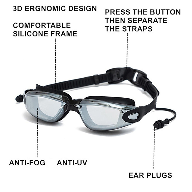 Goggles Swimming Goggles Women Men Waterproof anti-fog UV Protection Surfing Swimming Goggles Professional Swim Glasses Swim Caps Earplugs Nose Clip