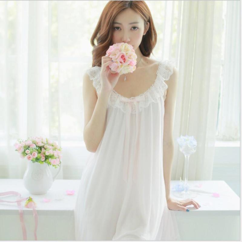 Womens Soft Elegant Long Nightgowns Female Sweet Princess Sleeping Home Dress Lady Lace Sexy White Pink Nightdress Nightclothes, Beige 
Womens Soft Elegant Long Nightgowns Female Sweet Princess Sleeping Home Dress Lady Lace Sexy White Pink Nightdress Nightclothes, Beige
