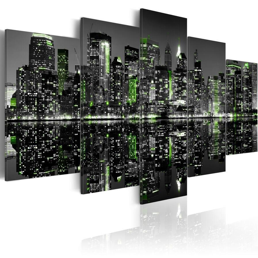 ( No Frame)5PCS/Set Modern Ornament of the Night Building Art Print Frameless Canvas Painting Wall Picture Home Decoration