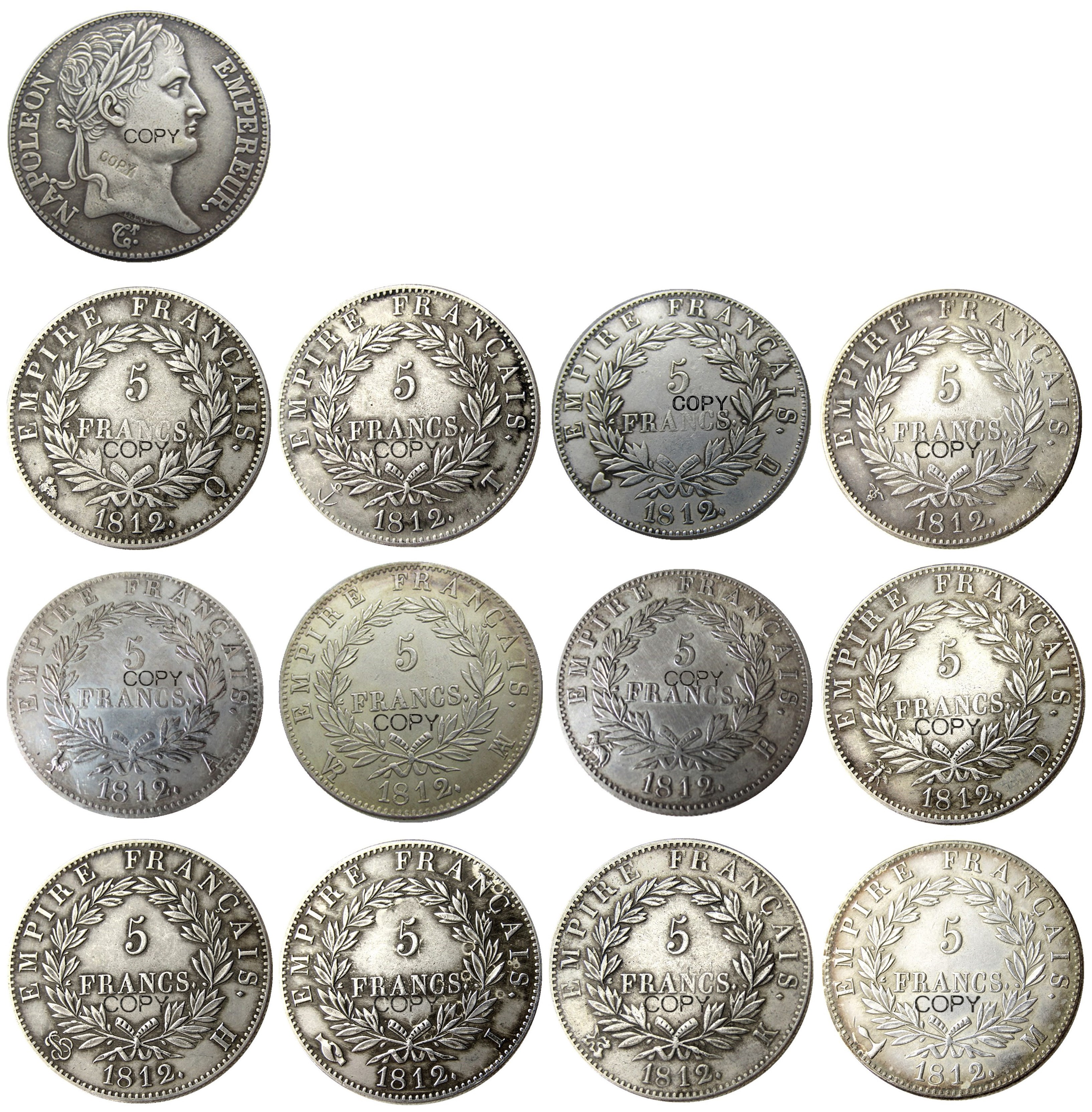 France 5 Francs 1812A-W 12pcs Different Mintmark For Chose Silver Plated Copy Coins