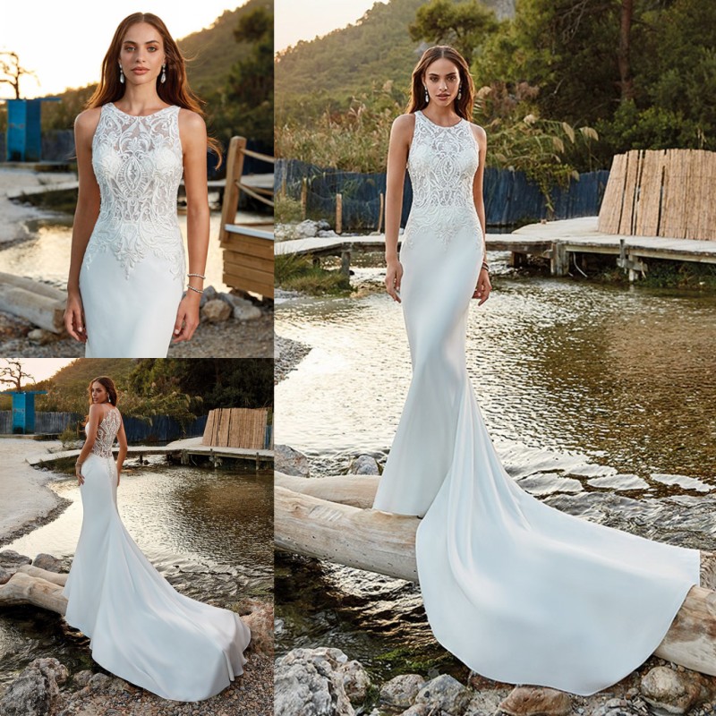 Mermaid Lace Classy Wedding Dresses Jewel Neck Sweep Train Bridal Gowns Buttons Back Trumpet Plus Size Robe De Marie