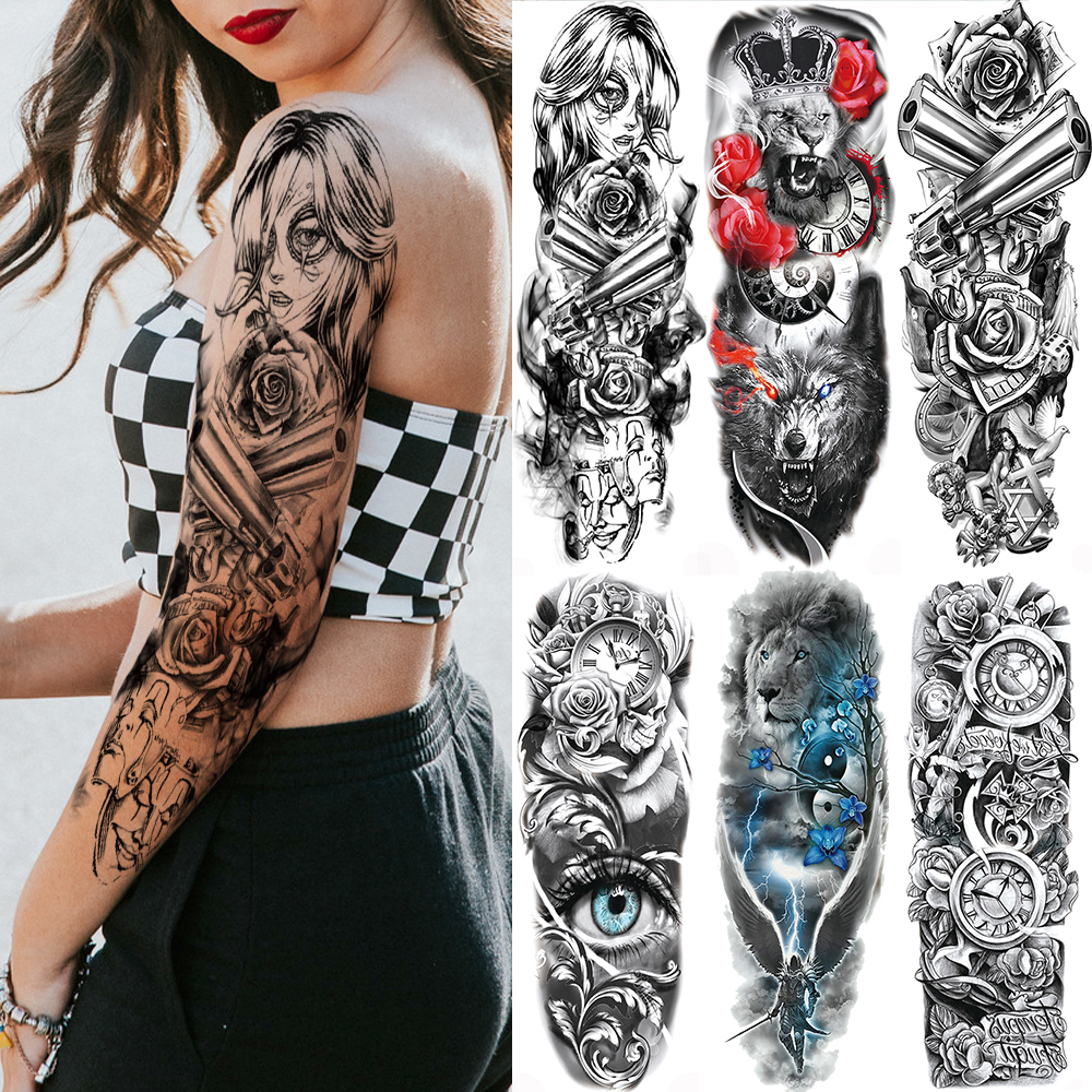 Full Arm Leg Sexy Women Men Temporary Tattoo Sticker Waterproof Skull Compass Tatoo Body Art Fake Flower Tattoo Paper DIY Makeup от DHgate WW