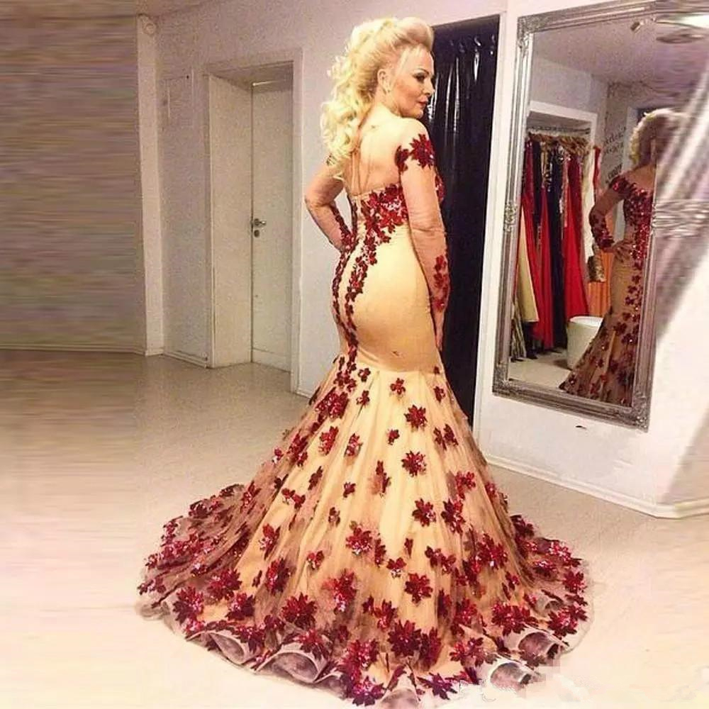 Plus Size Mermaid Prom Dresses Long Sleeve Lace Appliques Evening Gowns Caftan Mother Of The Bride Dress robes de soirée