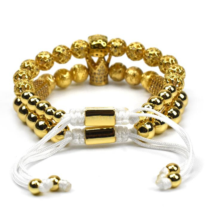 2pcs/set luxury bracelet men bracelet/charm/gold/stainless steel/bracelets for women ball zirconia bracelets femme jewelry Gift, holiday, valentine�