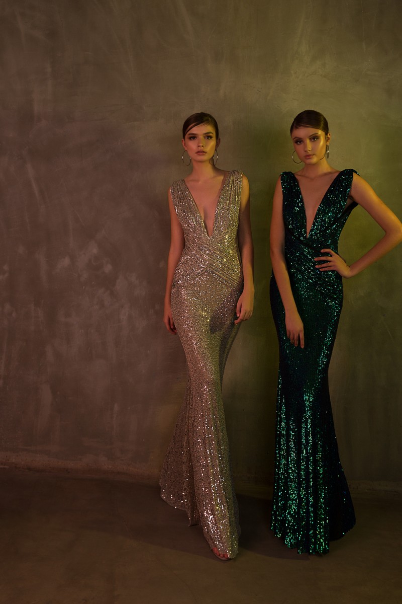Luxury Sequined Mermaid Prom Dresses 2019 Deep V Neck Floor Length Sexy Evening Dress Ruched Formal Party Gowns Special Occasion Dresses