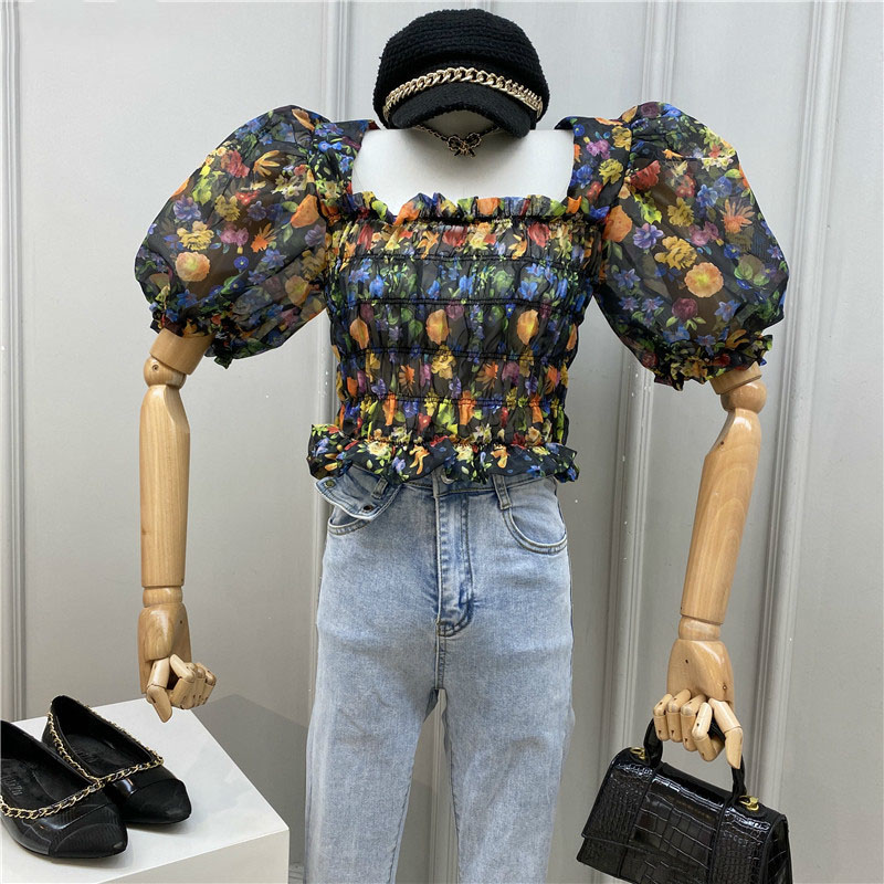 Korean Floral Women Blouse Puff Short Sleeve Square Collar Shirt 2020 Summer New Stretch Slim Short Top Bow Office Lady, Black
Korean Floral Women Blouse Puff Short Sleeve Square Collar Shirt 2020 Summer New Stretch Slim Short Top Bow Office Lady, Black