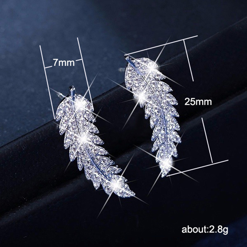 White Zircon Leaves Stud Earrings Charm Diamond Dangle Earring Ear Bone Nail Women Men No Allergies