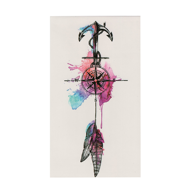 2017 New Anchor And Feathers Temporary Tattoos Waterproof Sexy Women Body Art Color Fake Tattoo Compass On Shoulder Arm