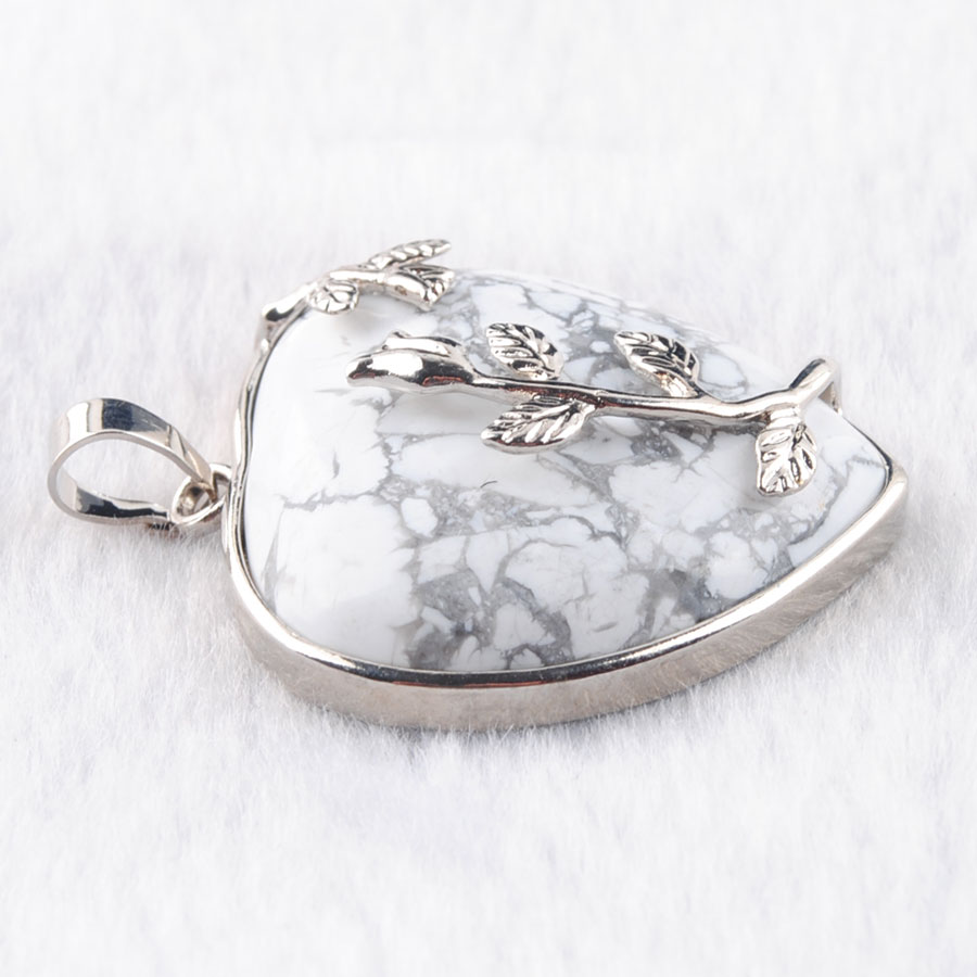 WOJIAER Love Heart Gem Stone Necklaces Pendant Natural White Turquoise Stone Charms Bohemian Style Women Jewellery N3183